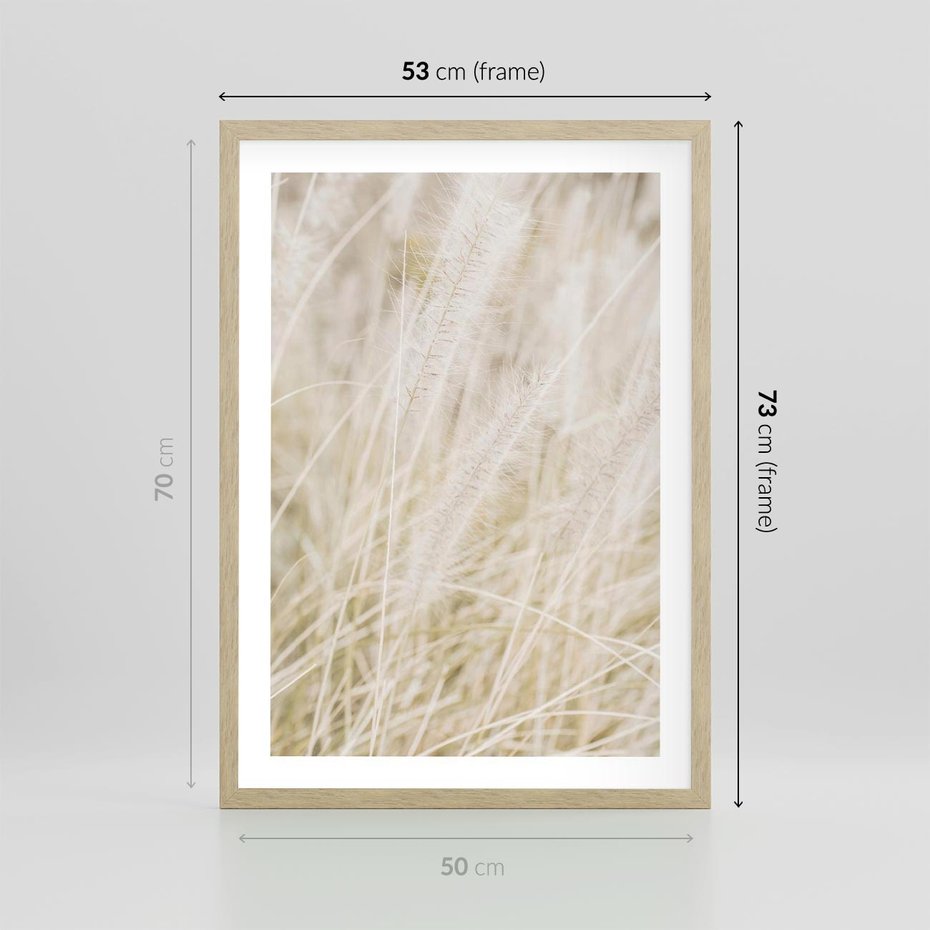 Plakat w ramie 50x70 - Białe Trawy Pampas - suche trawy, białe trawy - rama drewno