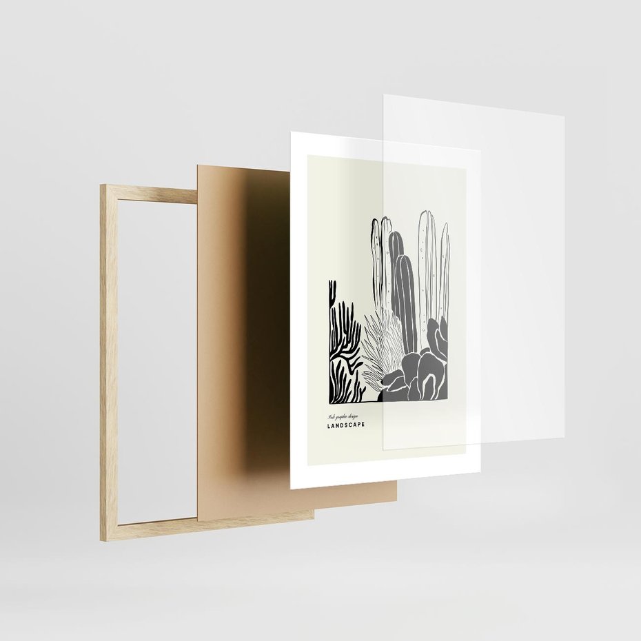 Plakat w ramie 30x40 - Boho Oaza - kaktusy, rośliny - rama drewno