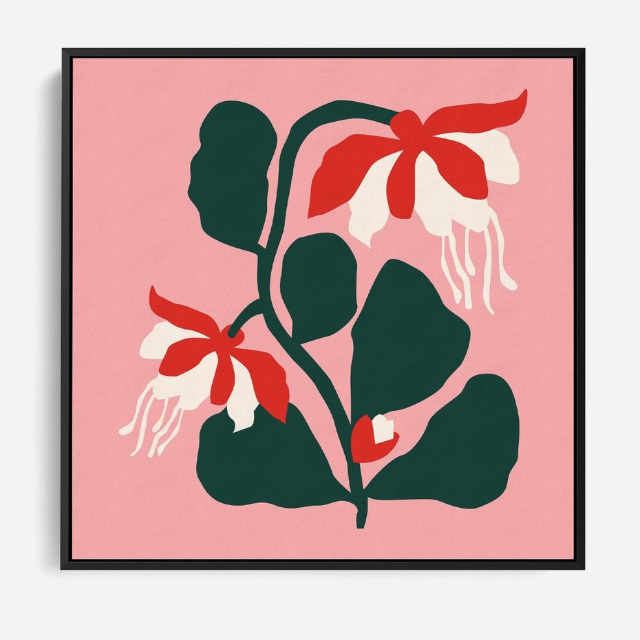 Obraz w ramie 50x50 - Migotliwa Kreatywność - abstrakcyjne kwiaty, różowe tło - rama czarna