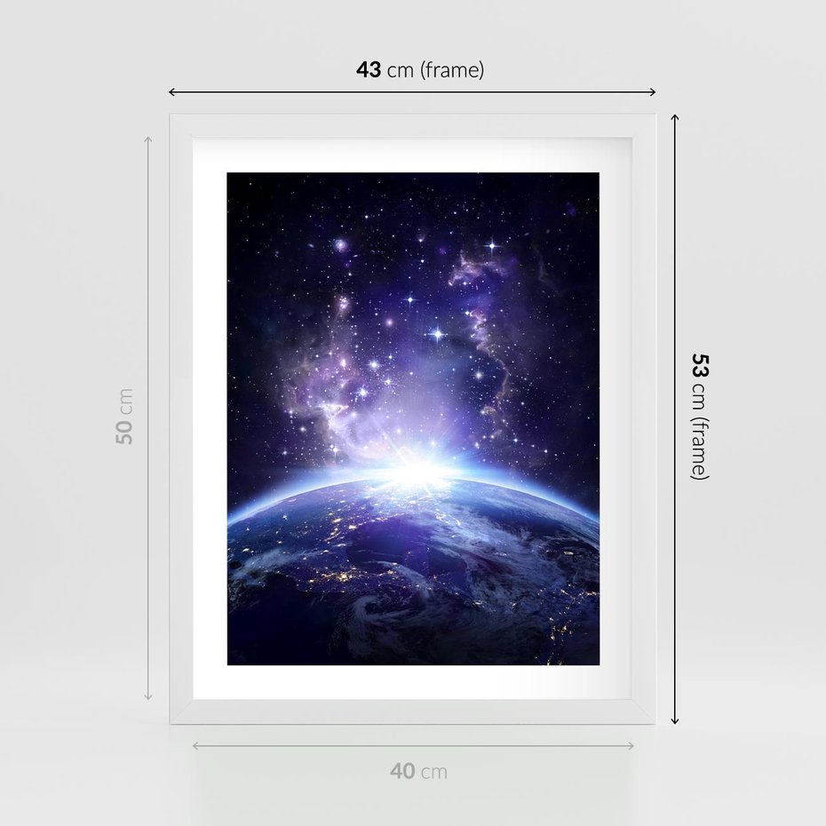 Plakat w ramie 40x50 - Podróż w kosmiczną przestrzeń - kosmos, ziemia - rama biała