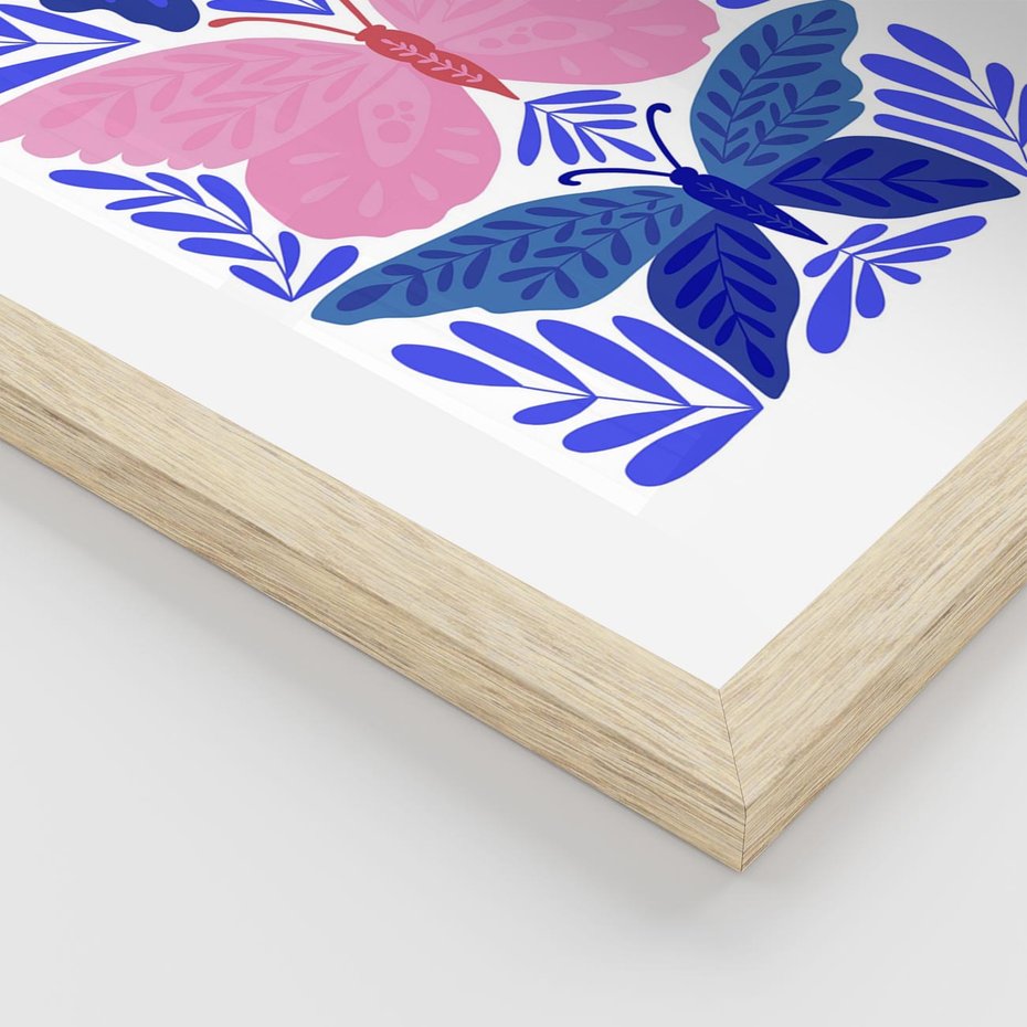 Plakat w ramie 30x40 - Delikatna Symfonia Natury - motyle, rośliny - rama drewno