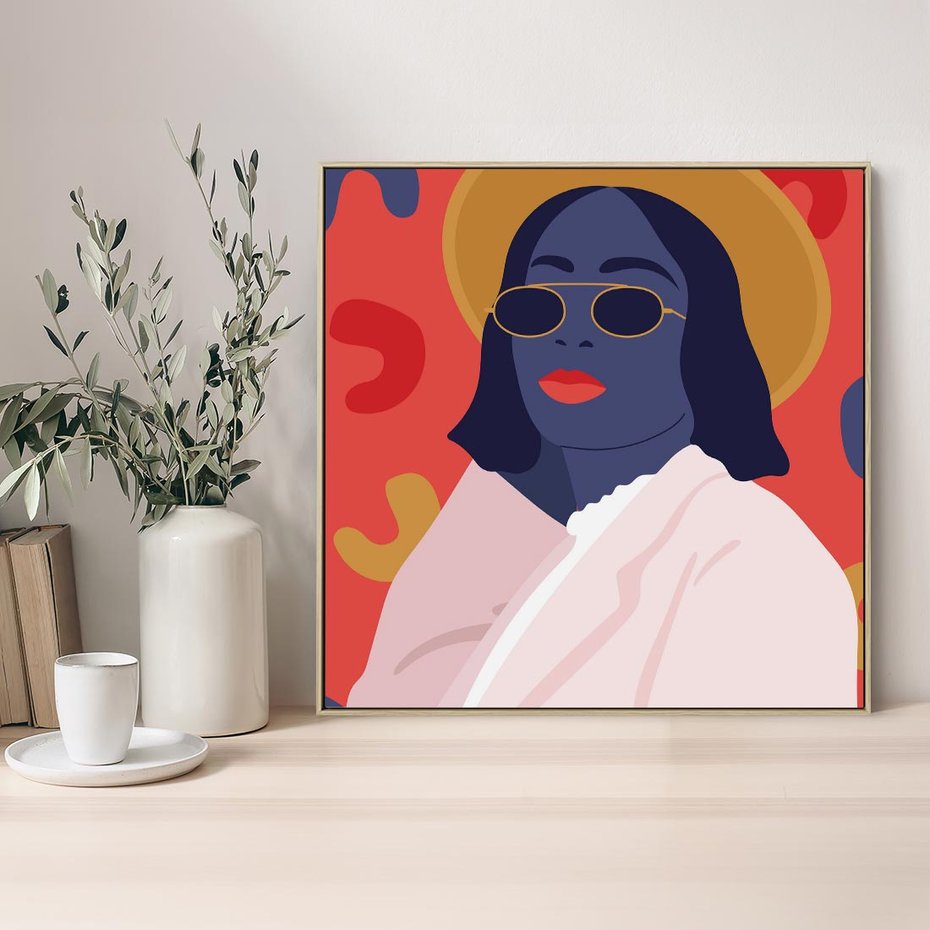 Obraz w ramie 50x50 - Kobieca Przenikliwość - nowoczesny plakat, styl retro - rama drewno