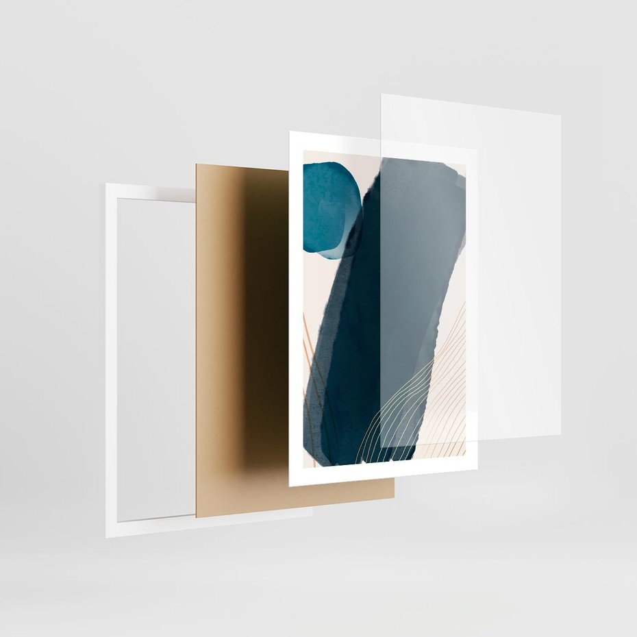 Plakat w ramie 50x70 - Nocne Widzenia - abstrakcyjna granatowa plama, akwarela - rama biała