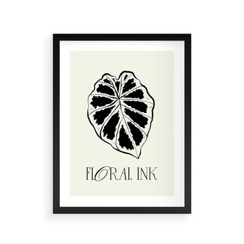 Plakat w ramie 30x40 - Zapisane na liściach wspomnienia - liść, czarny kontur na jasnym tle - rama czarna
