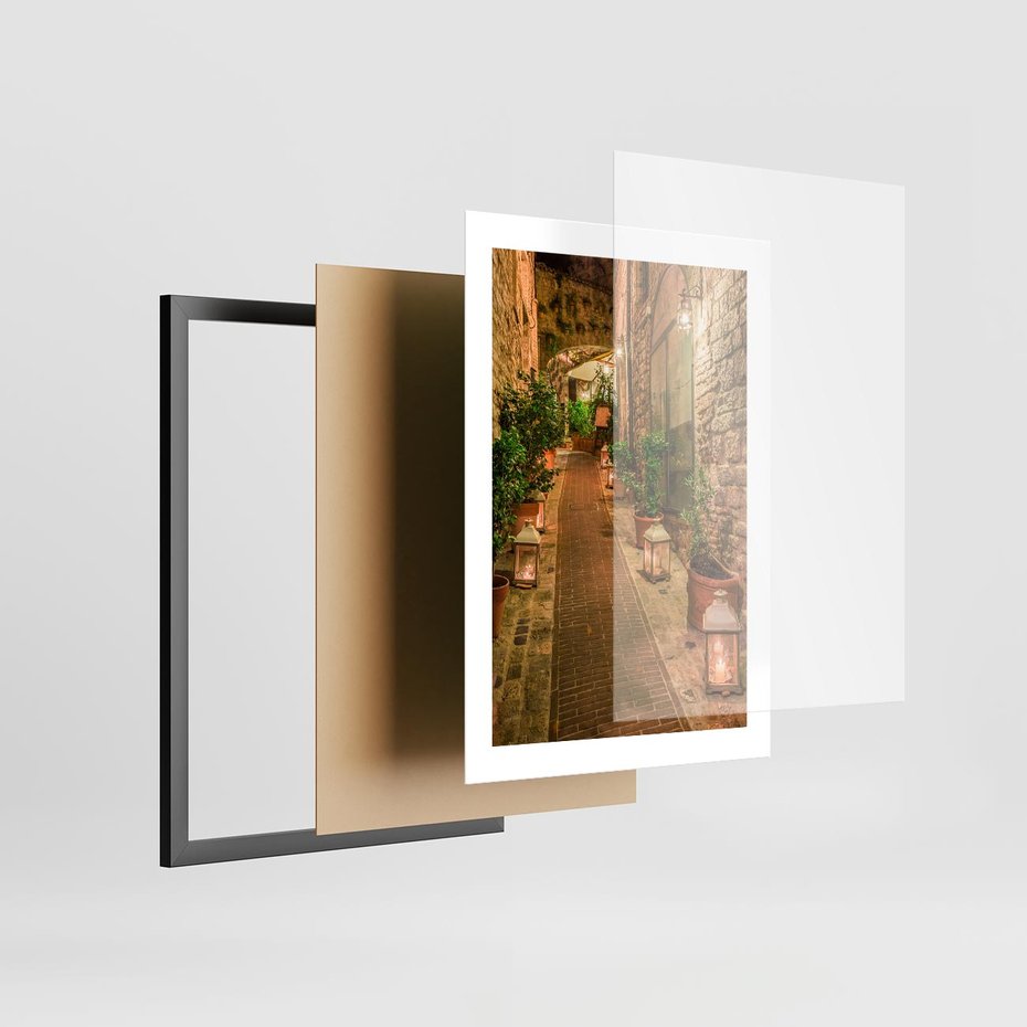 Plakat w ramie 30x40 - Perspektywa Uliczki Miejskiej - uliczka, perspektywa - rama czarna