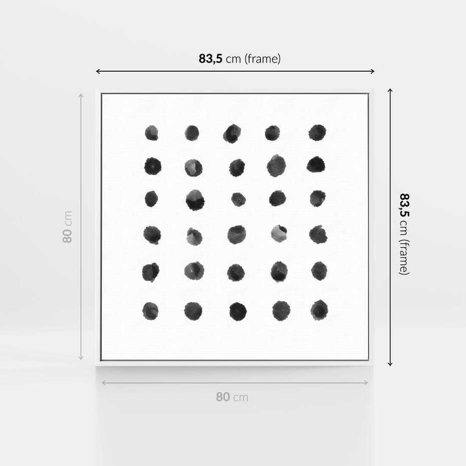 Obraz w ramie 80x80 - Boho Sztuka Wolości - minimalistyczny plakat, czarne kropki na białymtle - rama biała