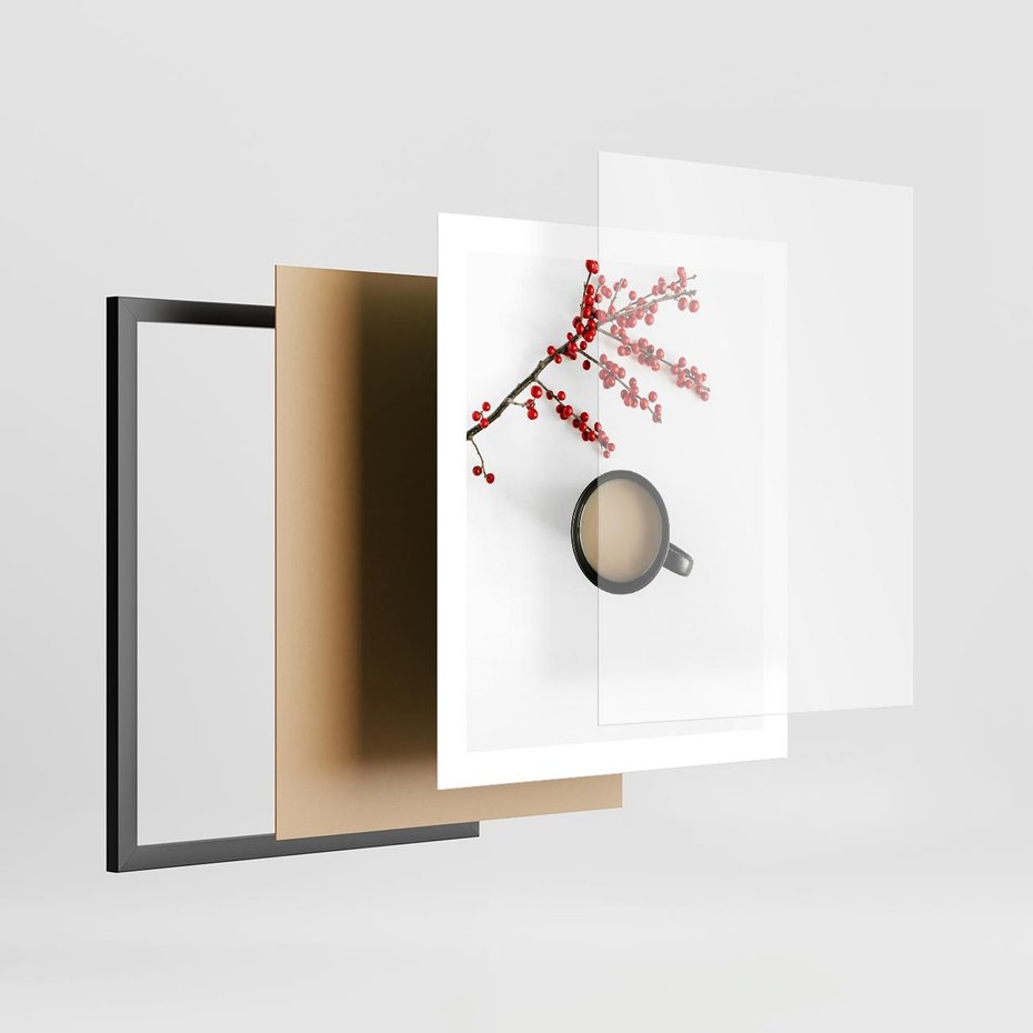 Plakat w ramie 40x50 - Filiżanka Kawy z Gałązką Jarzębiny - kawa, gałązka jarzębiny - rama czarna