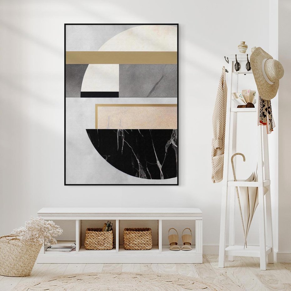 Obraz w ramie 50x70 - Biało-Czarne Formy - nowoczesna geometria, koło - rama czarna