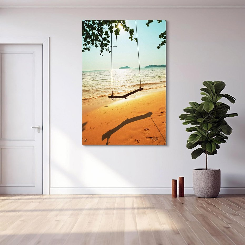 Obraz na płótnie 70x100 - Tropikalna plaża i huśtawka - plaża, tropiki