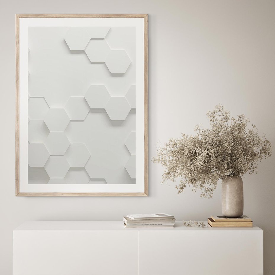 Plakat w ramie 50x70 - Przestrzenne Zabawy - geometryczne, 3D - rama drewno