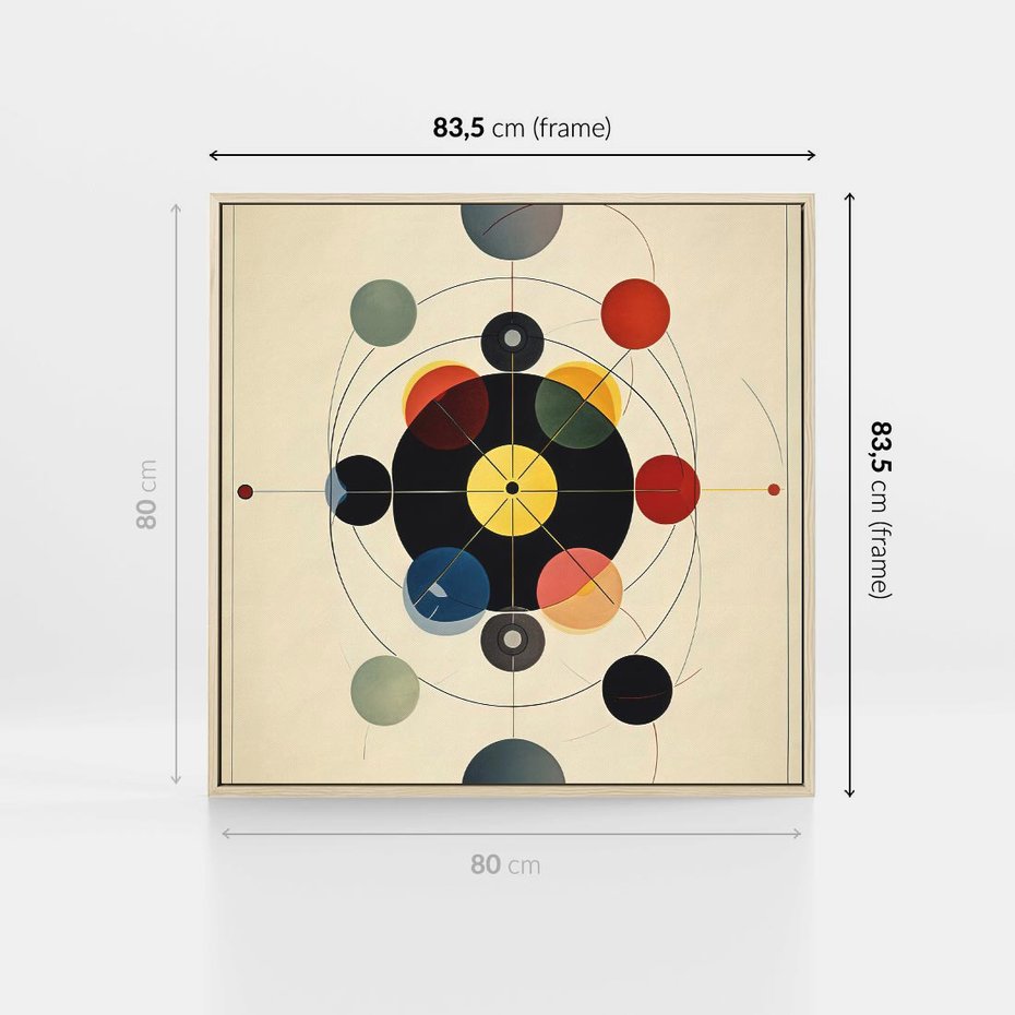 Obraz w ramie 80x80 - Bezgraniczny Taniec Światła - abstrakcyjna geometryczna kompozycja, koła linie - rama drewno