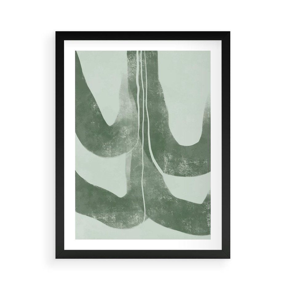Plakat w ramie 50x70 - Nurtująca Kompozycja Zieleni - abstrakcyjne delikatne zielone linie, podobne do gałęzi kwiatów - rama czarna