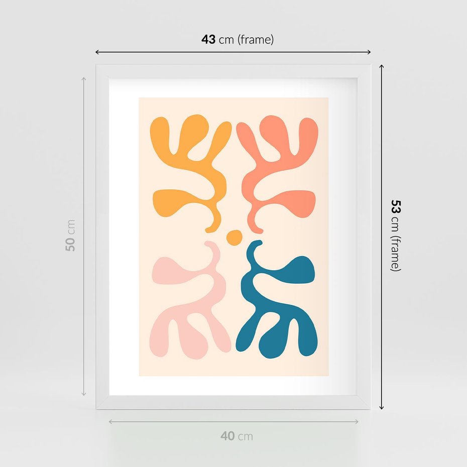 Plakat w ramie 40x50 - Migotliwe Akwarelowe Kontury - absrakcyjne dziwne formy, nowoczesny plakat - rama biała