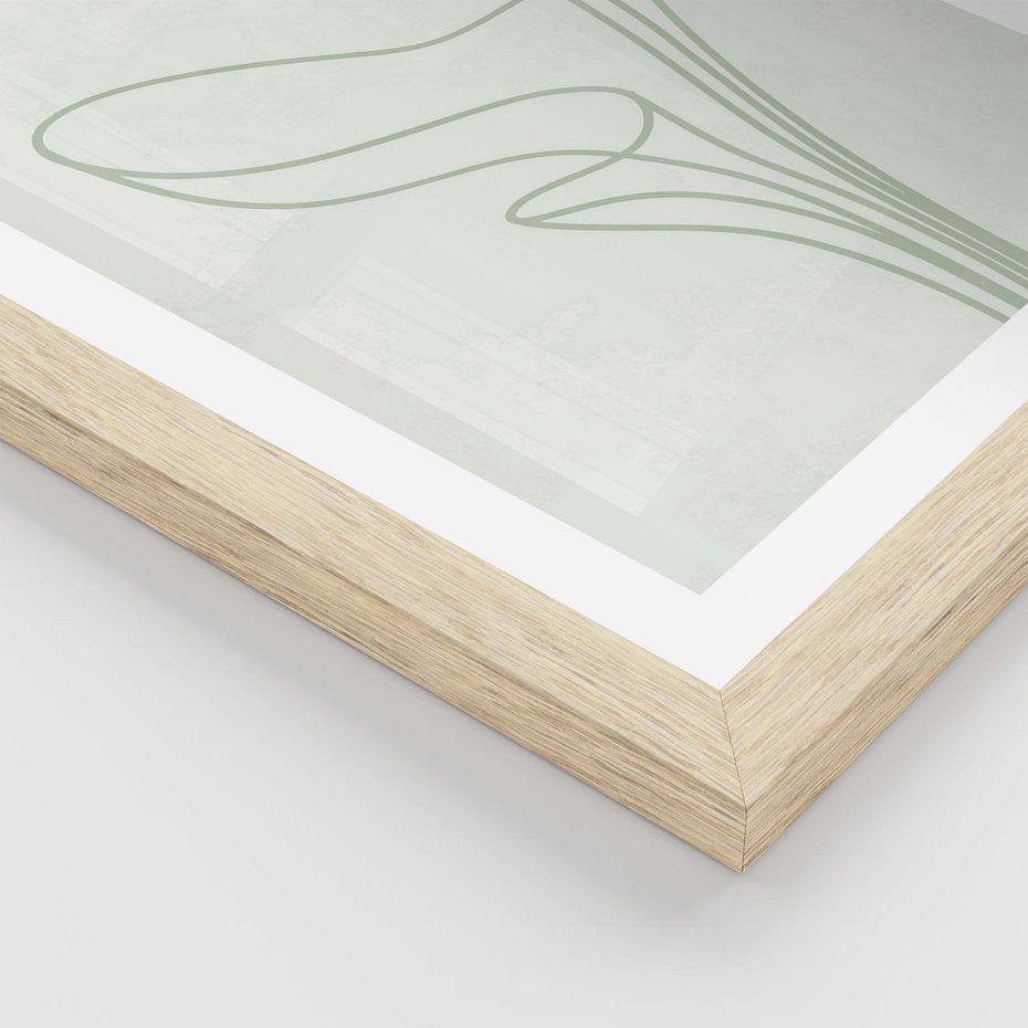 Plakat w ramie 40x50 - Zielona Równowaga Linii - abstrakcyjne delikatne zielone linie, nowoczesny plakat - rama drewno