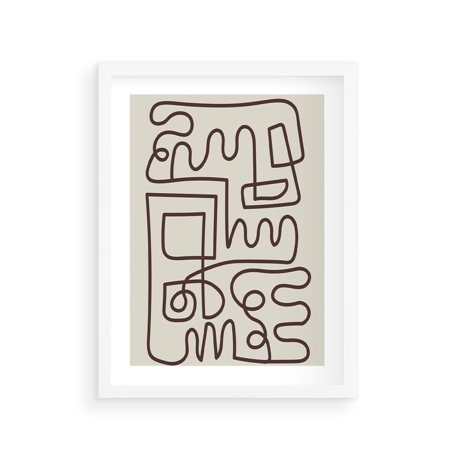 Plakat w ramie 30x40 - Etniczna Abstrakcja - nowoczesna boho grafika, abstrakcja - rama biała