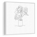 Obraz w ramie 50x50 - Tajemnicza Harmonia - sztuka one line, monstera - rama biała