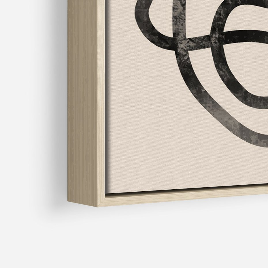 Obraz w ramie 70x100 - Przenikanie Wirtualnych Wymiarów - zaplątane minimalistyczne linie, na bezowym tle - rama drewno