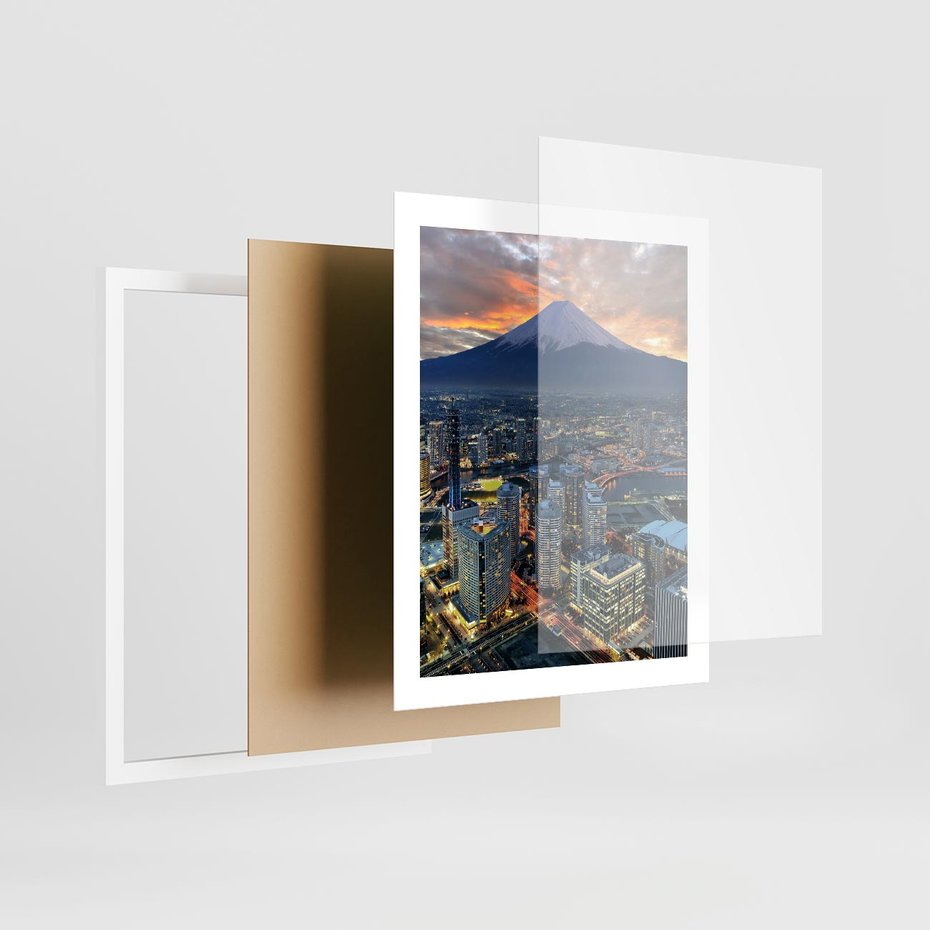 Plakat w ramie 40x50 - Miasto na Górnym Horyzoncie - miasto, góry - rama biała