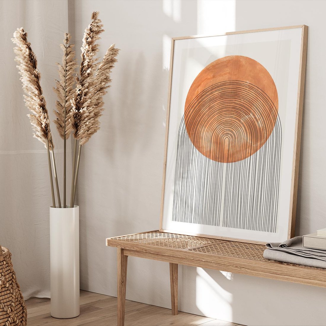 Plakat w ramie 50x70 - Konturem Kształtowane - koło, boho styl - rama drewno