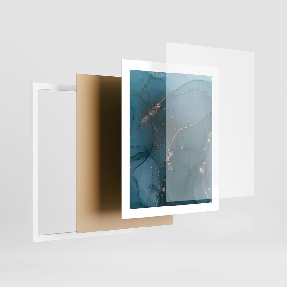 Plakat w ramie 40x50 - Marmurowa Elegancja: Kolory Oceanu - marmur, kolory oceanu - rama biała