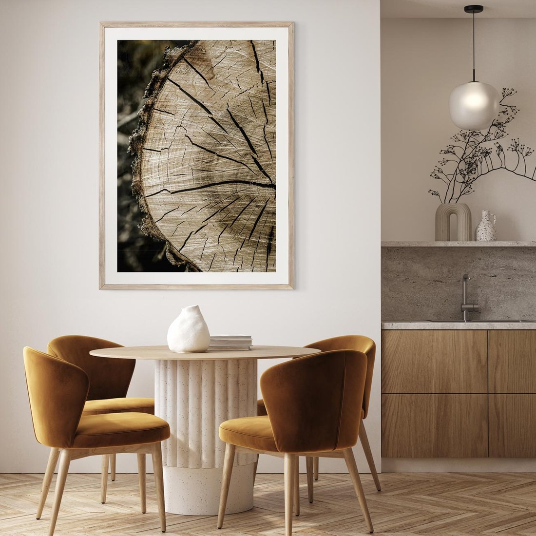 Plakat w ramie 40x50 - Wnętrze Natury - pień, przecięty pień - rama drewno