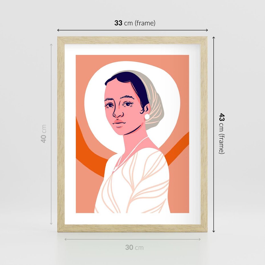 Plakat w ramie 30x40 - Kobieca Harmonia - nowoczesny plakat, styl retro - rama drewno