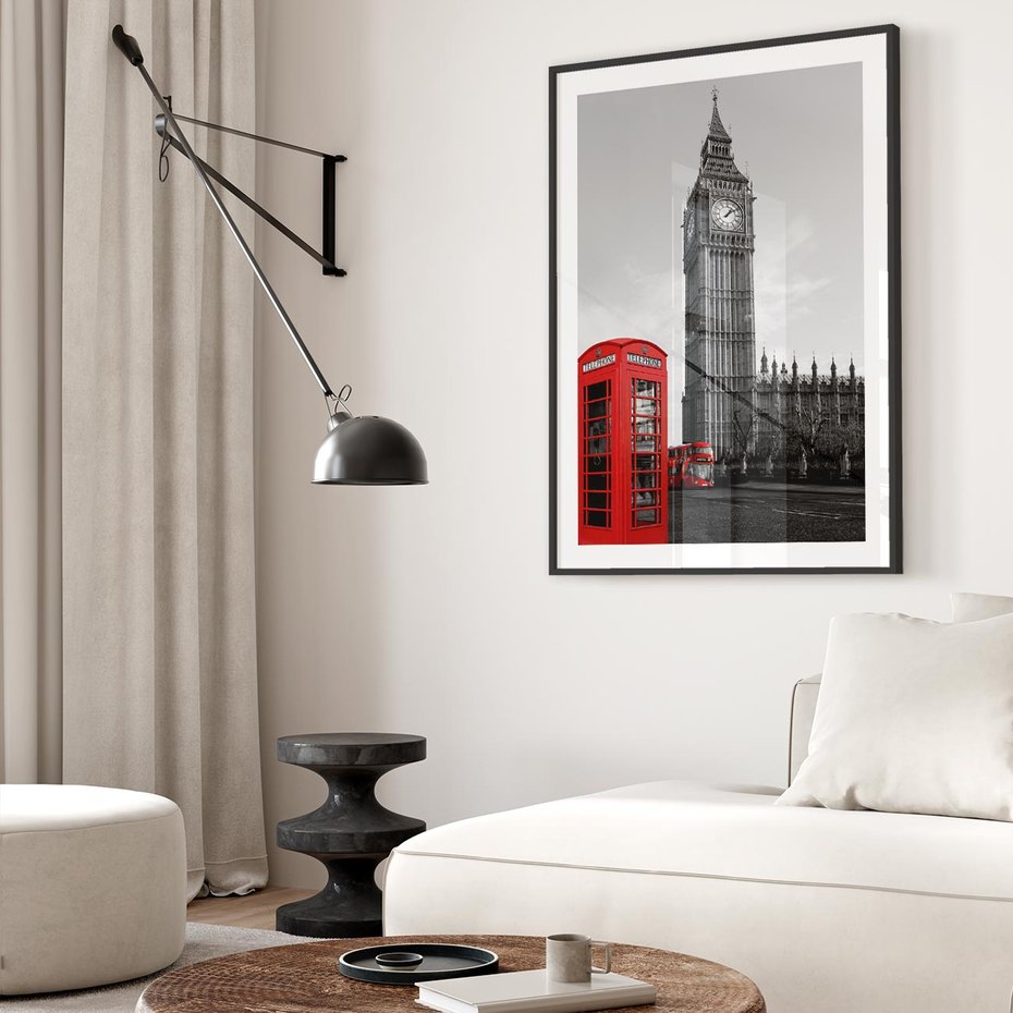 Plakat bez ramy 40x50 - Budka telefoniczna przed Big Benem - budka, Londyn