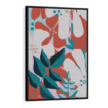 Obraz w ramie 50x70 - Harmonijne Formy - abstrakcyjna kompozycja kwiatowych form, kolor zgaszone - rama czarna