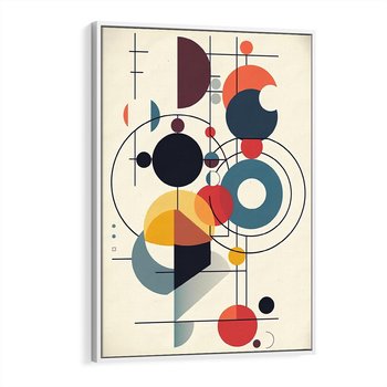 Obraz w ramie 80x120 - Rozbijające Barwne Granice - abstrakcyjna geometryczna kompozycja, koła linie - rama biała