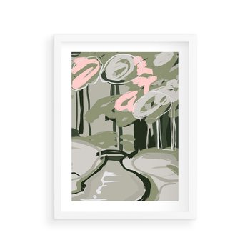 Plakat w ramie 50x70 - Leśny Zakątek - pastelowy krajobraz, nowoczesny plakat - rama biała