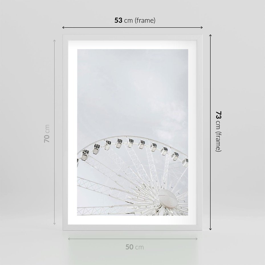 Plakat w ramie 50x70 - Karuzela Młyńska: Nostalgiczne Koło - młyńskie koło, karuzela - rama biała