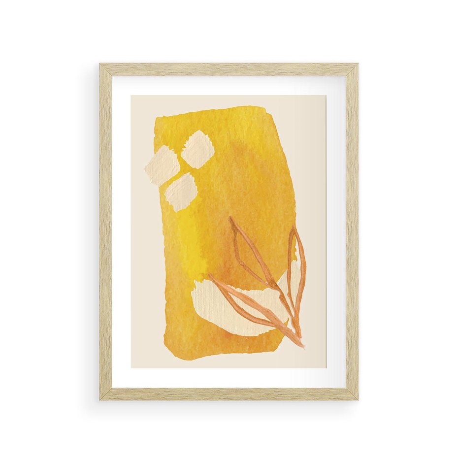 Plakat w ramie 30x40 - Kolorowe Marzenia - abstrakcyjna żółta plama, akwarela - rama drewno