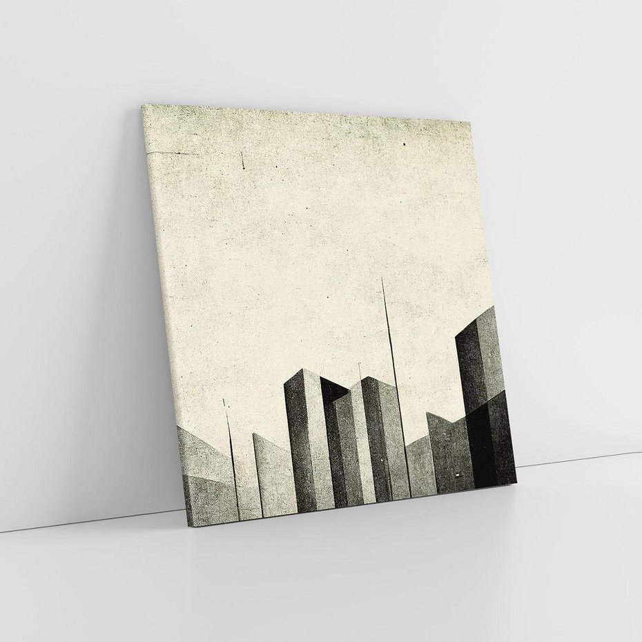 Obraz na płótnie 40x40 - Mroczne Wieżowce - postarzana grafika, perspektywa budynków wieżowców