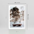 Plakat w ramie 50x70 - Ławka Pod Śniegiem - zimowy pejzaż, ławka pod śniegiem - rama biała