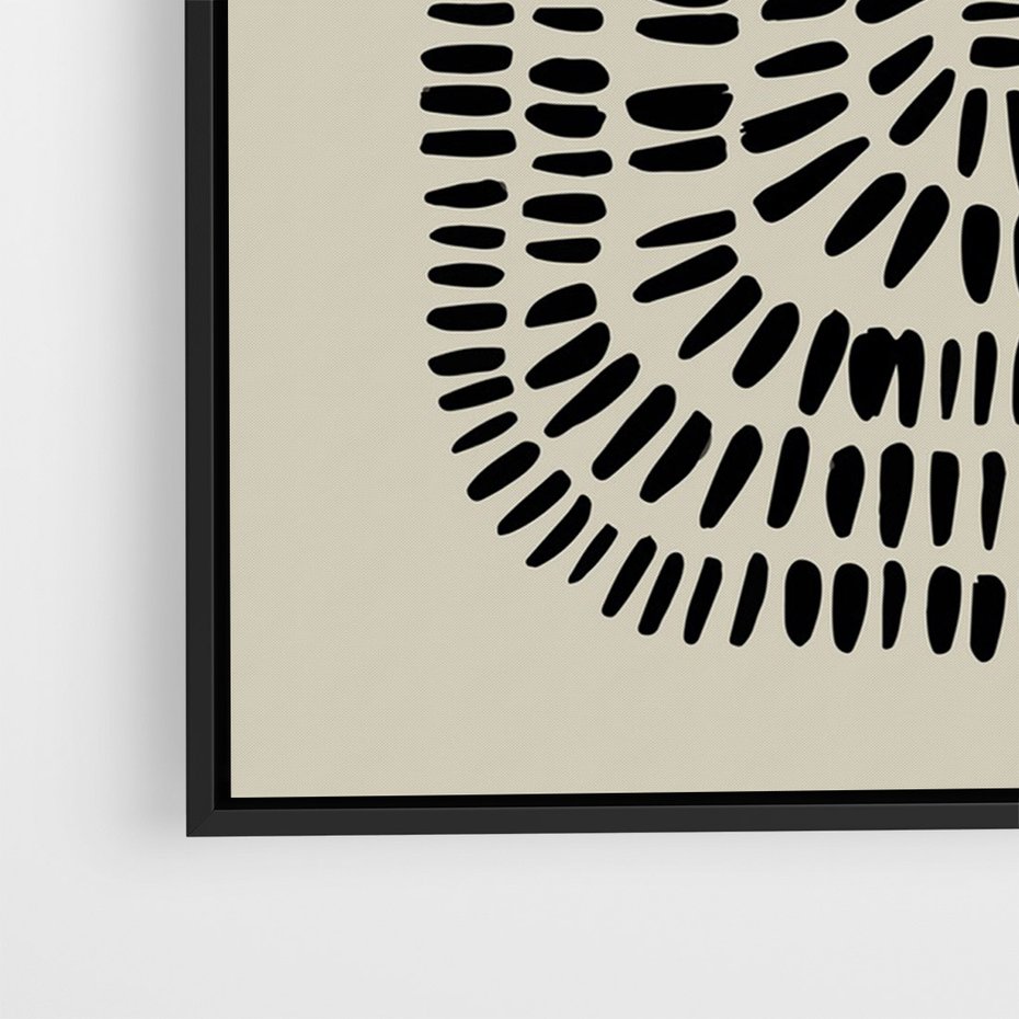 Obraz w ramie 50x70 - Zaklęte Wnętrza - boho plakat, czarne kropki kreski - rama czarna