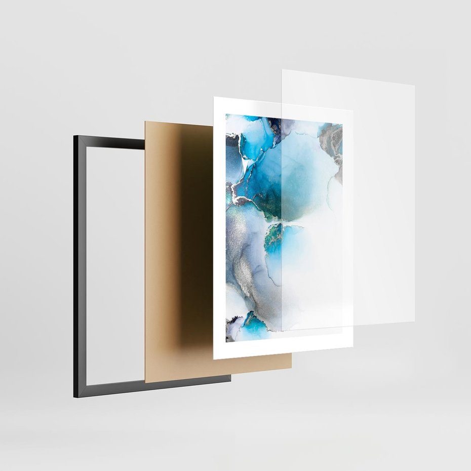 Plakat w ramie 30x40 - Marmur złotą akwarelą - marmur, akwarela - rama czarna