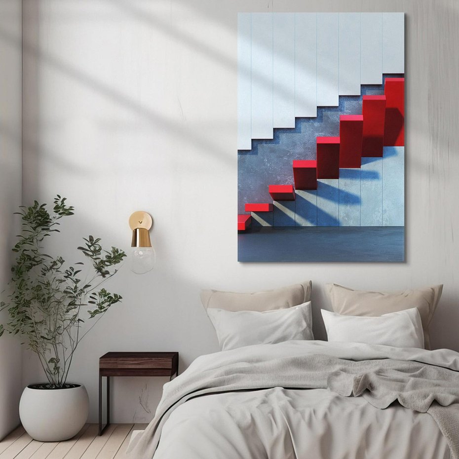 Obraz na płótnie 50x70 - Schody w abstrakcyjnej podróży - schody, abstrakcja