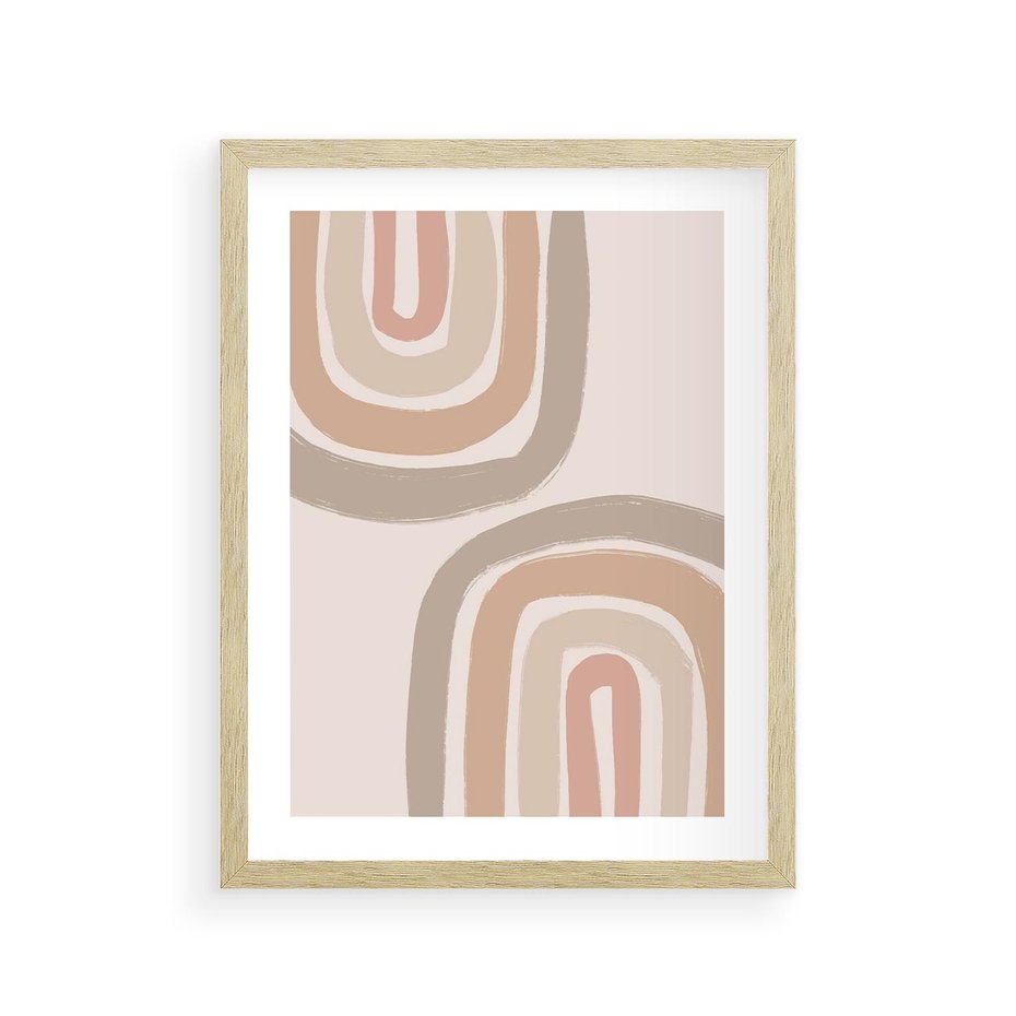 Plakat w ramie 30x40 - Migotliwe Tęczowe Przestrzenie - abstakcyjne tęcze, delikatne odcienie beżu - rama drewno