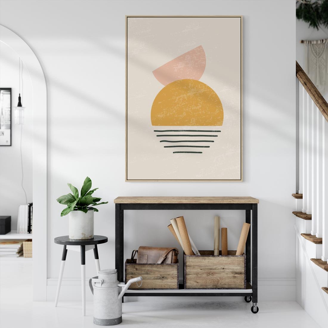 Obraz w ramie 80x120 - Krótka Forma - abstrakcyjna sztuka, boho kształty - rama drewno