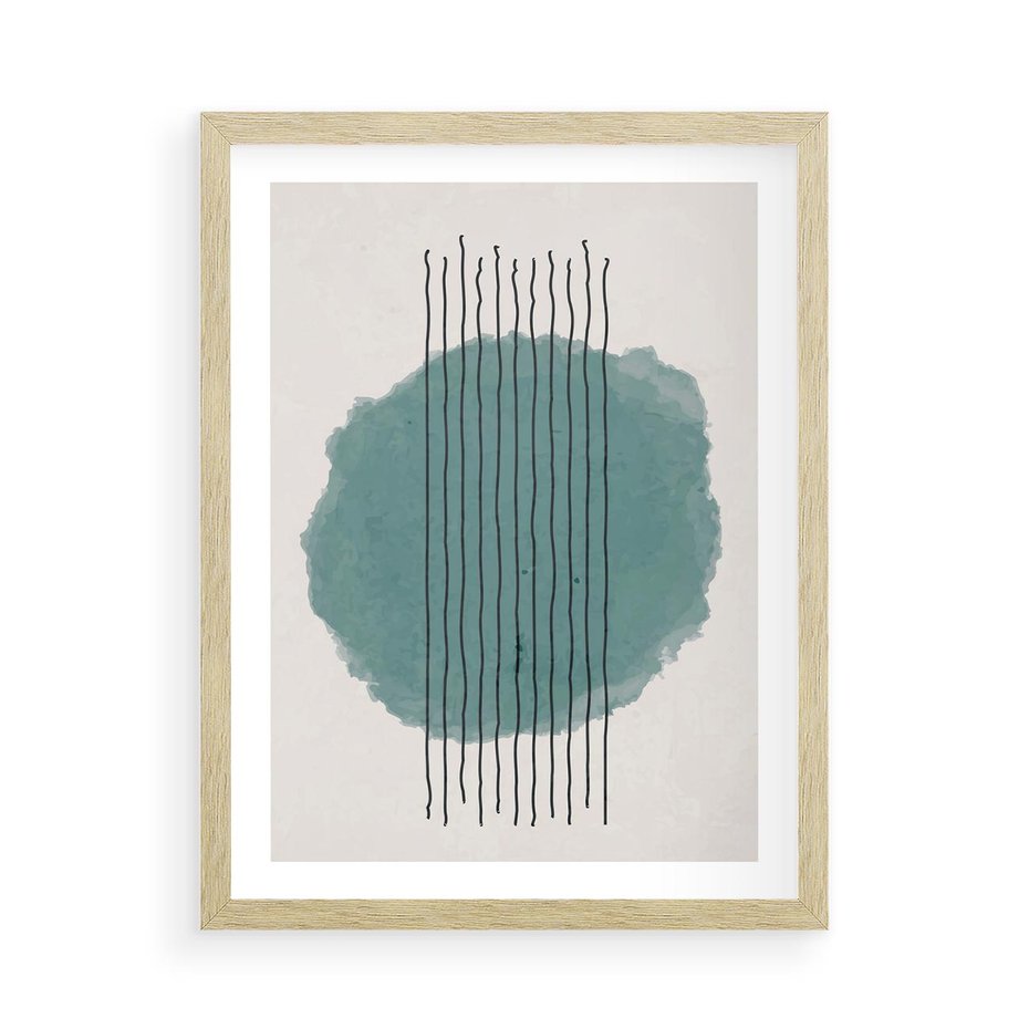 Plakat w ramie 50x70 - Podróżne Inspiracje - abstrakcyjna akwarelowa plama, nieregularne kreski - rama drewno