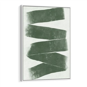 Obraz w ramie 80x120 - Zielone Refleksje - abstrakcja, zgaszony zielony kolor - rama biała