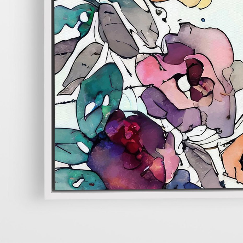 Obraz w ramie 100x70 - Rozkwitające marzenia - akwarelowe kwiaty, kolory - rama biała