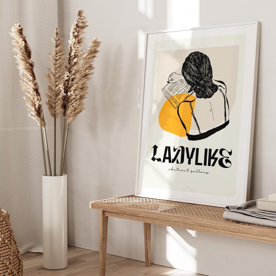 Plakat w ramie 50x70 - Kobiecość w Literach - grafika, nowoczesność - rama biała