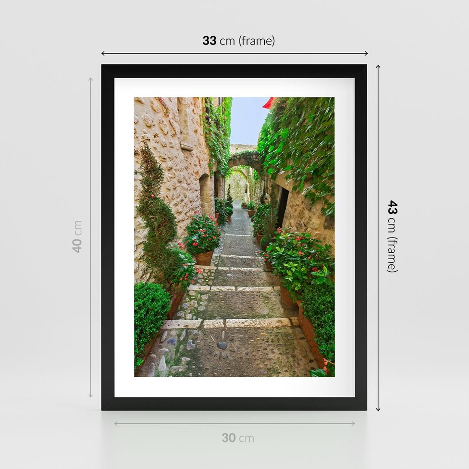 Plakat w ramie 30x40 - Magiczna podróż w głąb miasta - uliczka, perspektywa - rama czarna