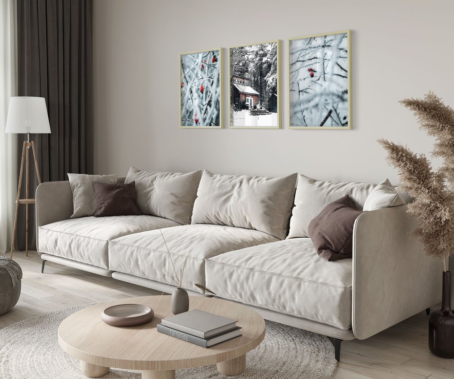 Zestaw obrazy w ramie 40x50 galeria - Zimowa, scenerai, domek, śnieg - rama drewno