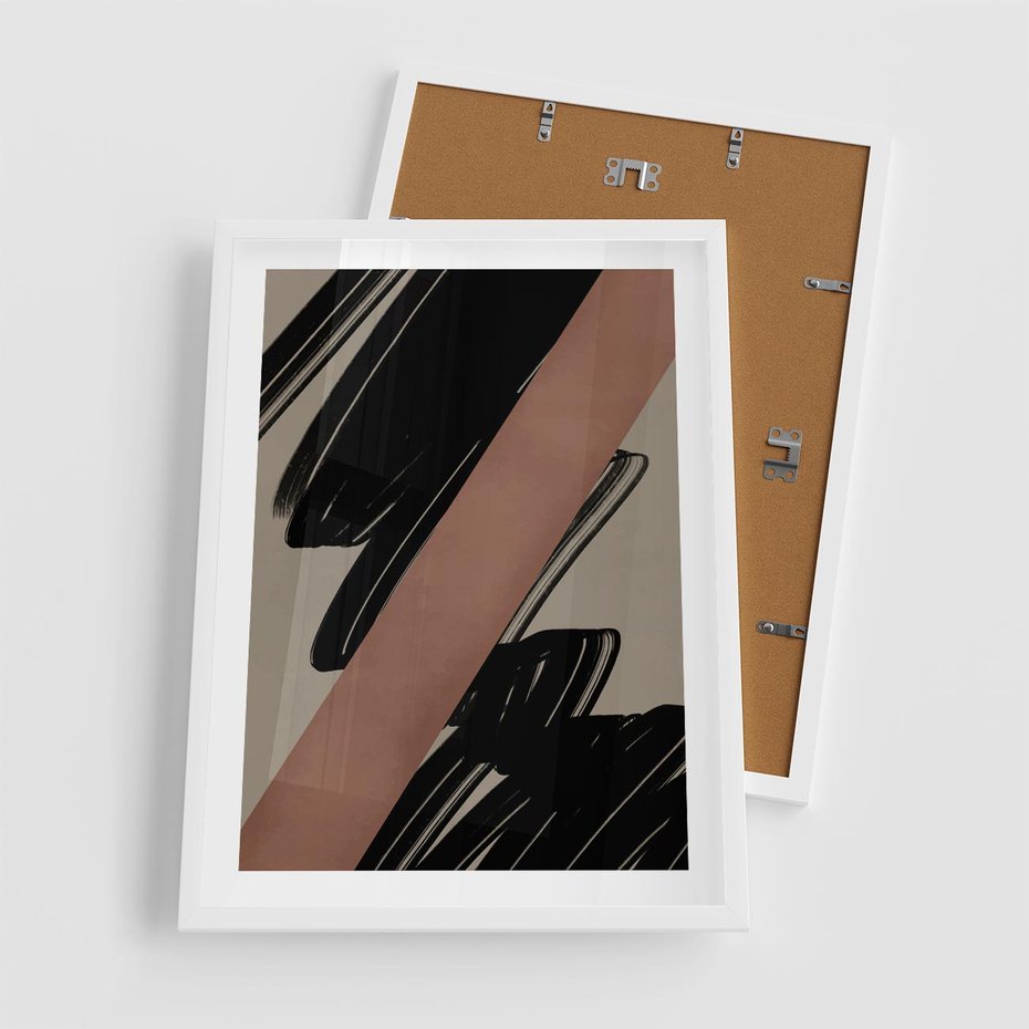 Plakat w ramie 50x70 - Mroczne Refrakcje - abstrakcja, czarne splatane linie - rama biała