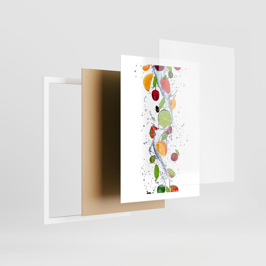 Plakat w ramie 50x70 - Kulinarne Inspiracje - owoce, woda - rama biała