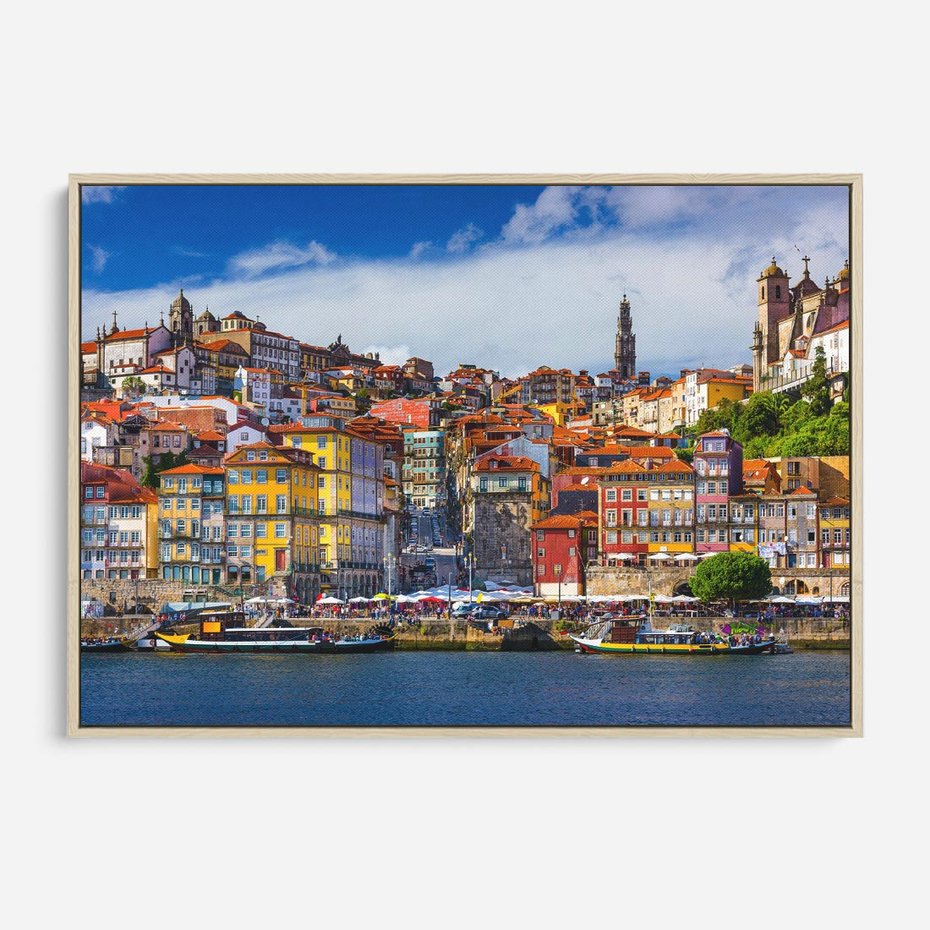 Obraz w ramie 100x70 - Kolorowa Przystań - nadmorskie miasto, kolorowe budynki - rama drewno