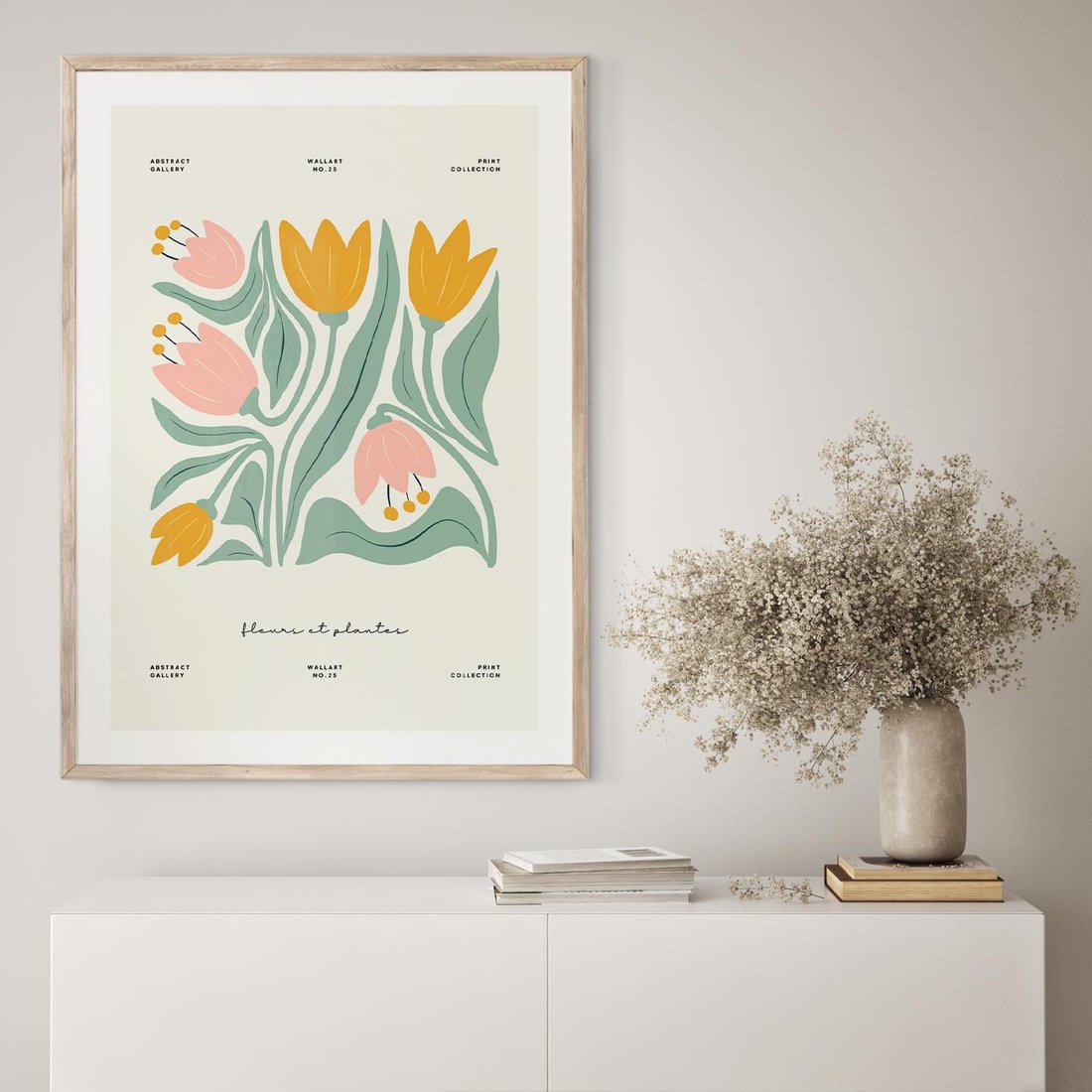 Plakat w ramie 50x70 - Tajemnicza Aura - kwiaty, nowoczesna abstrakcja - rama drewno