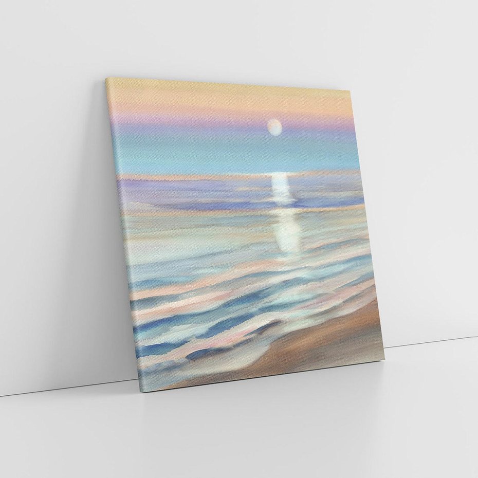 Obraz na płótnie 50x50 - Witraże roziskrzonych myśli - akwarela, zamglony wschód słońca